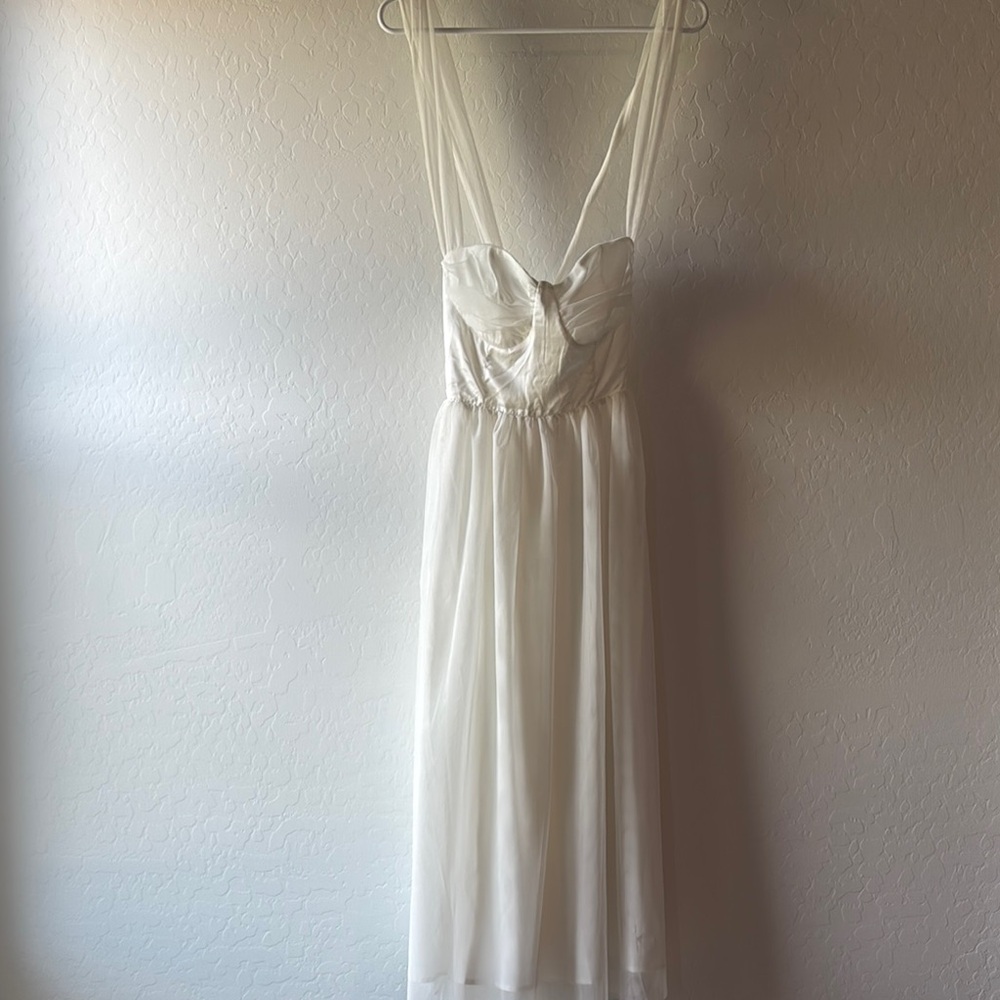 Lulu's Cream Ruched Sweetheart Sundress
